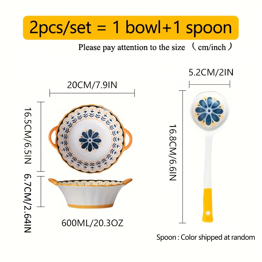 Image of 2pcs/set, 1bowl+1 Spoon, Nordic Ceramic Bowl With Spoon, Salad/soup/noodles/ramen/yogurt/oatmeal Bowl, Suitable For Breakfast/lunch/dinner/, Dinnerware, Tableware, Gift For /parents/mother