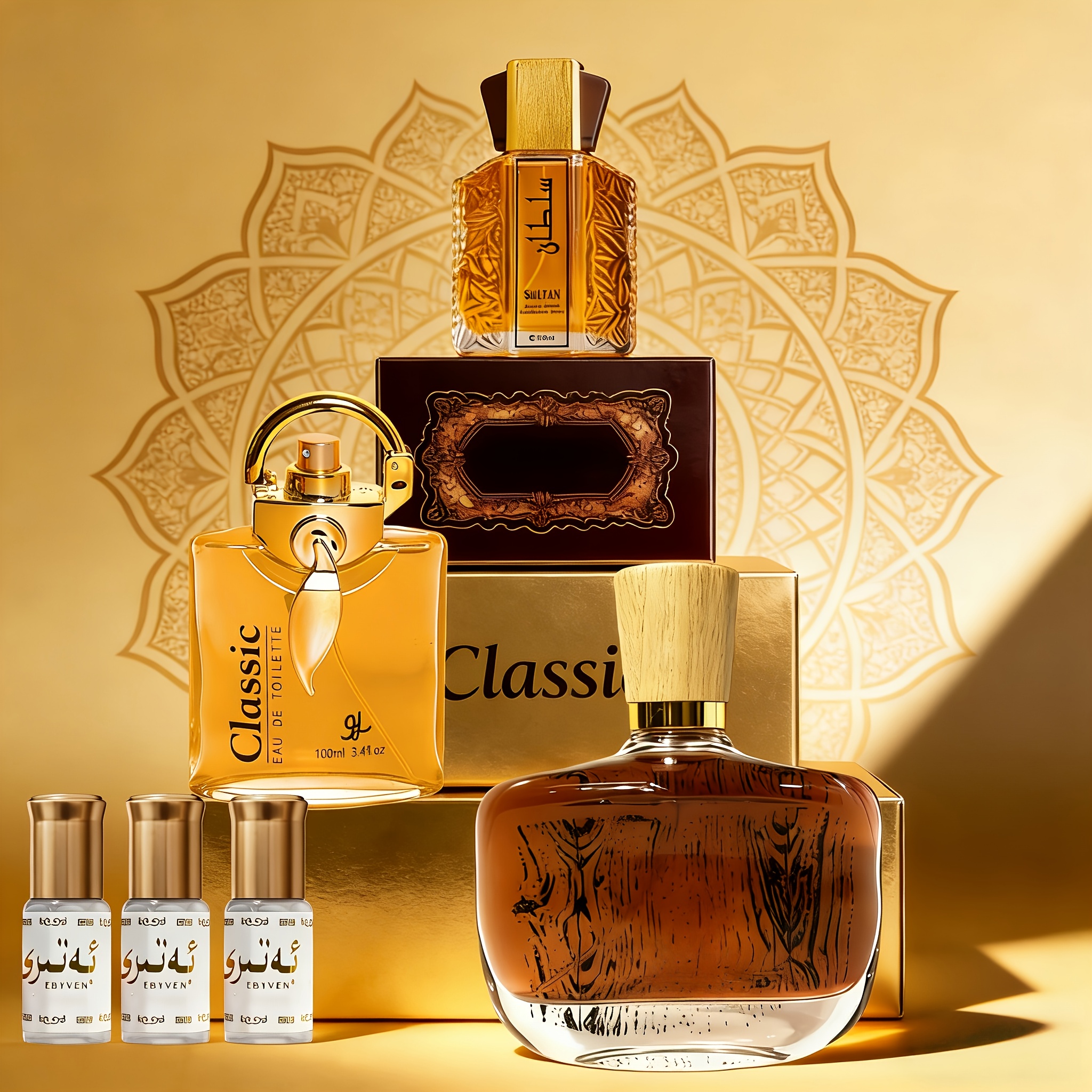 Image of 6 Bottles (3.38 Fl Oz X 3 And 0.1 Fl Oz X 3) Arabian Series Eau De Toilette - Exotic - Long-lasting Fragrance, Unisex, Suitable For . The Perfect Everyday/holiday Gift Set For Yourself Or