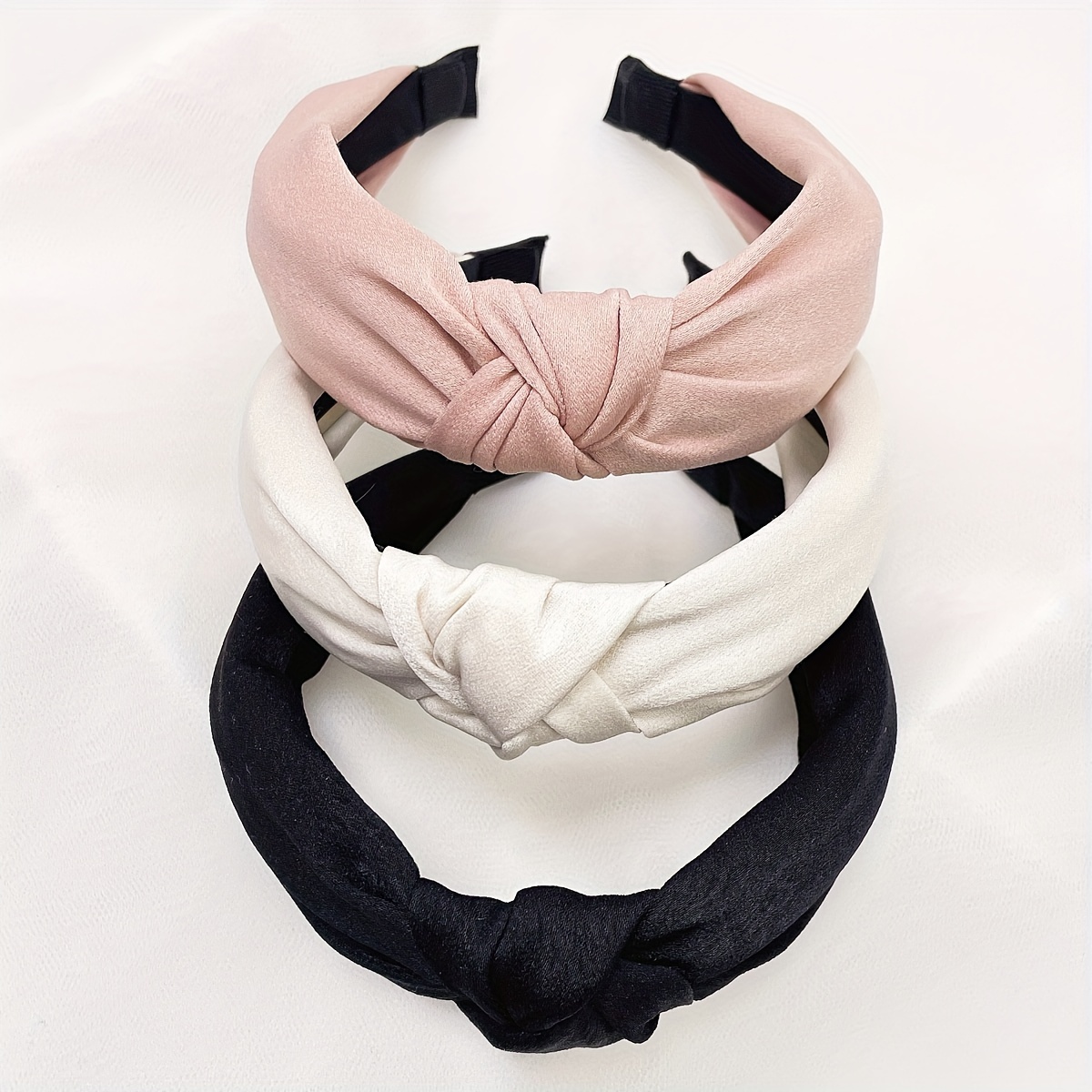 

A Set Of 3 Ladies' New Spring And Summer Single-color Black And Pink Fabric Hair Accessories, Sweet And Elegant, For Daily Use, Street Washing, And Headbands