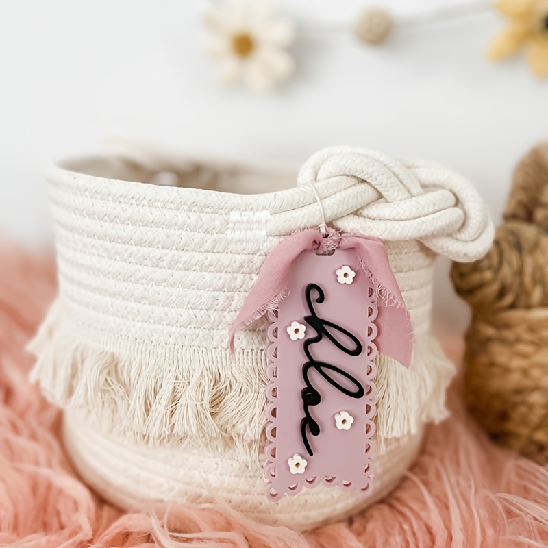 TEMU 1pc Elegant Acrylic Custom Name Tag - Personalized Double-layer Design With Pastel Colors & Lace Trim, Durable Acrylic Material For Christmas,