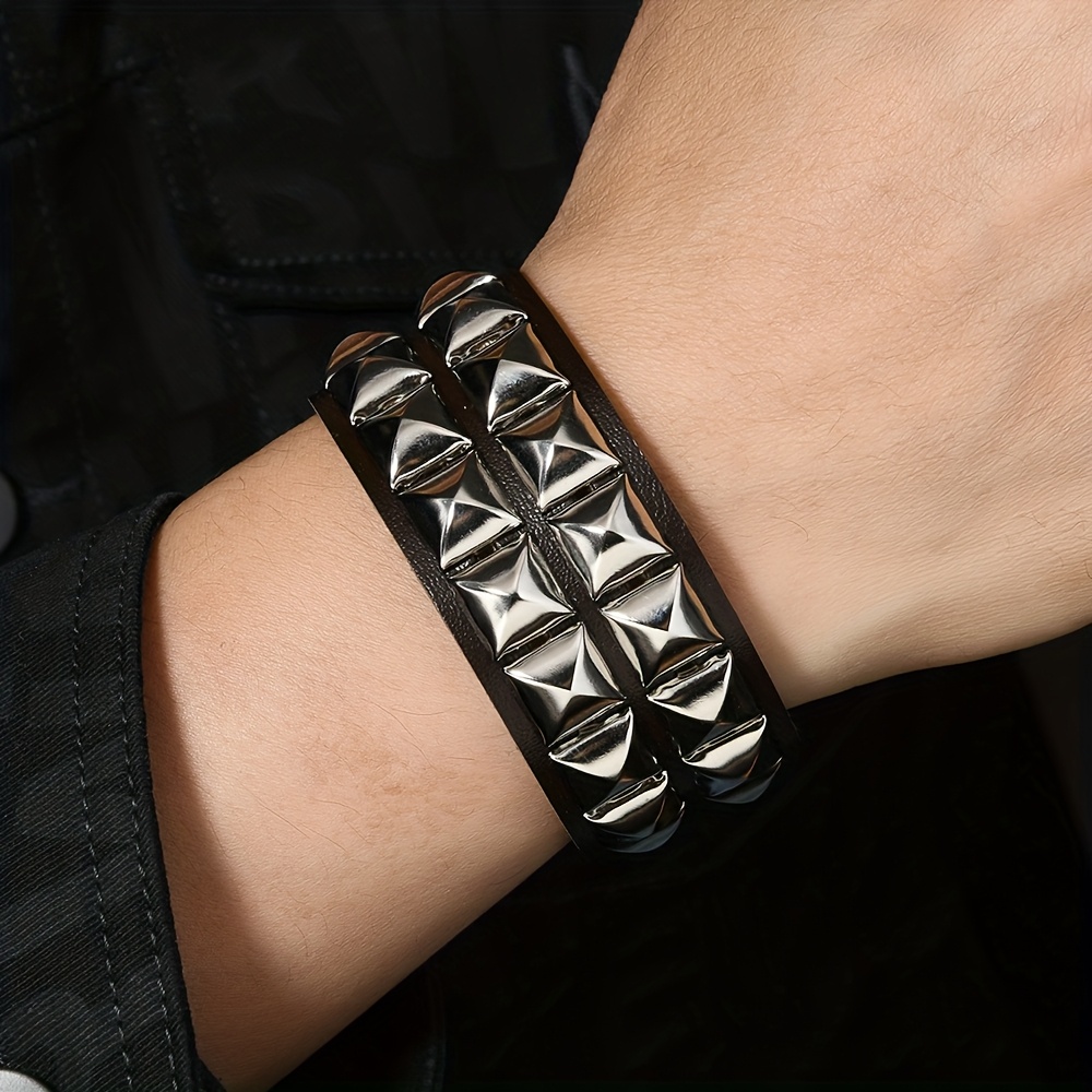 5 Bracciali In Pelle Punk Rock - Con Borchie E Catene, Regolabili Per Uomo E Donna