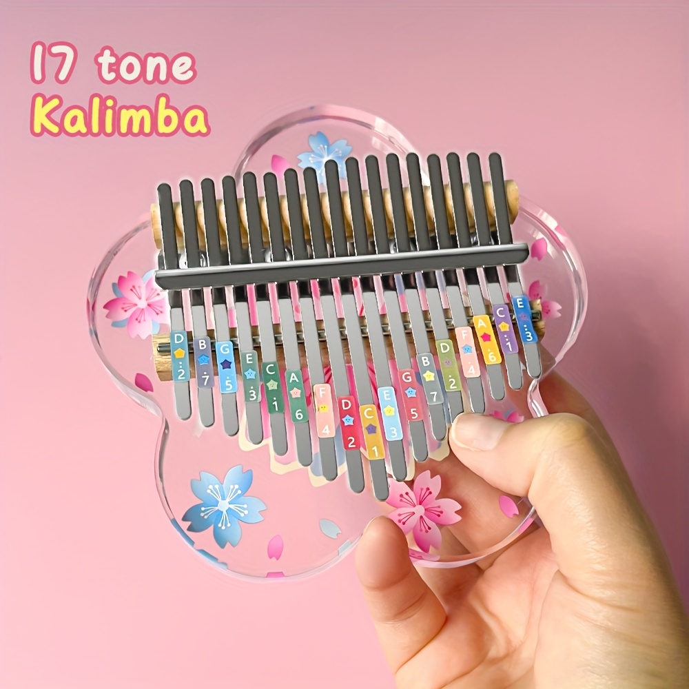 Lipfer Kalimba Piano Mignon 17 Clés – Forme De Fleur Rose Cerise Transparent, Instrument De Musique Pour Enfants – Cadeau Noël Ou Anniversaire