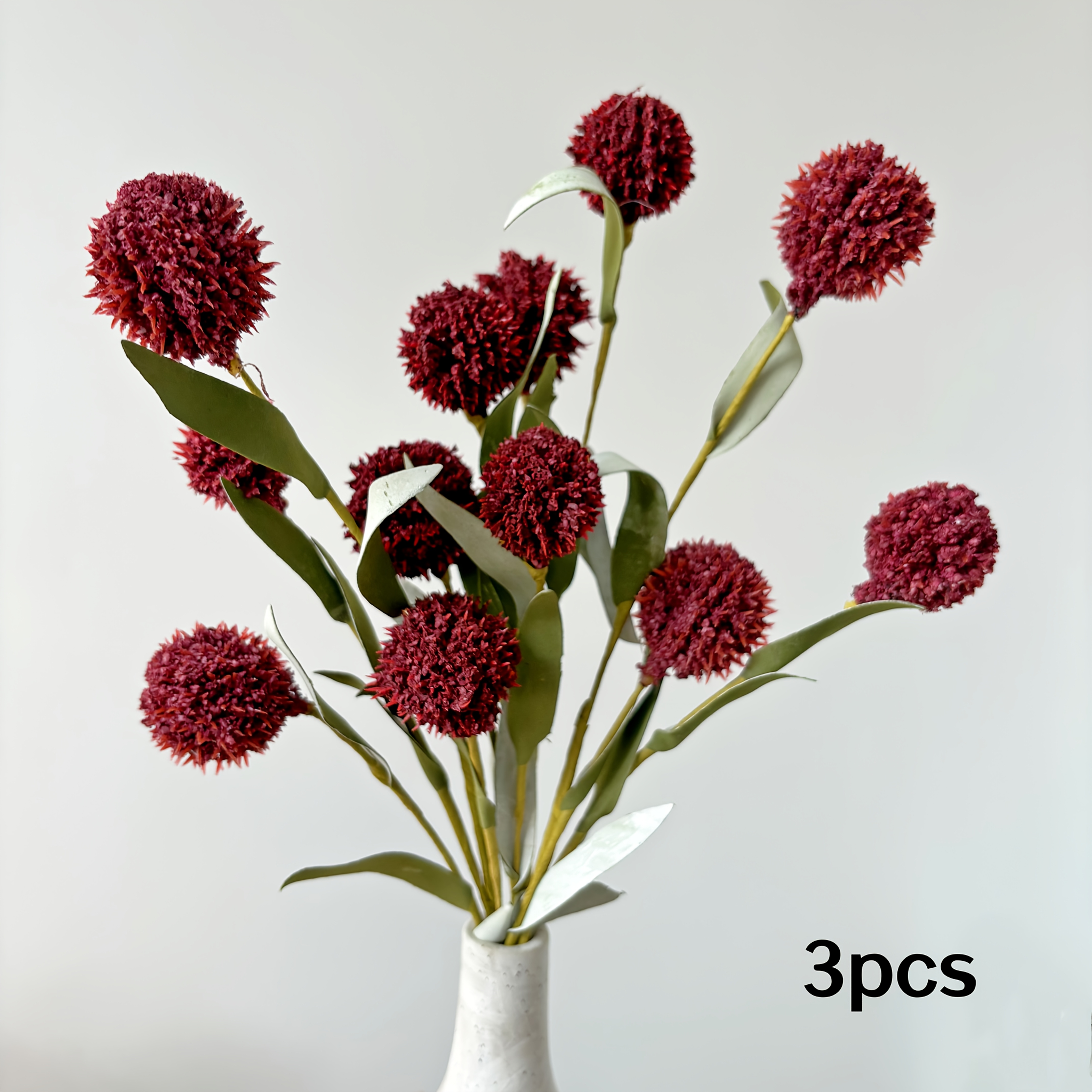 TEMU Festival Artificial Flowers, 3pcs Set Of Artificial Wine-red Dandelion Hydrangea Stems, Hand-twisted Flower Branches, Decoration, Festival