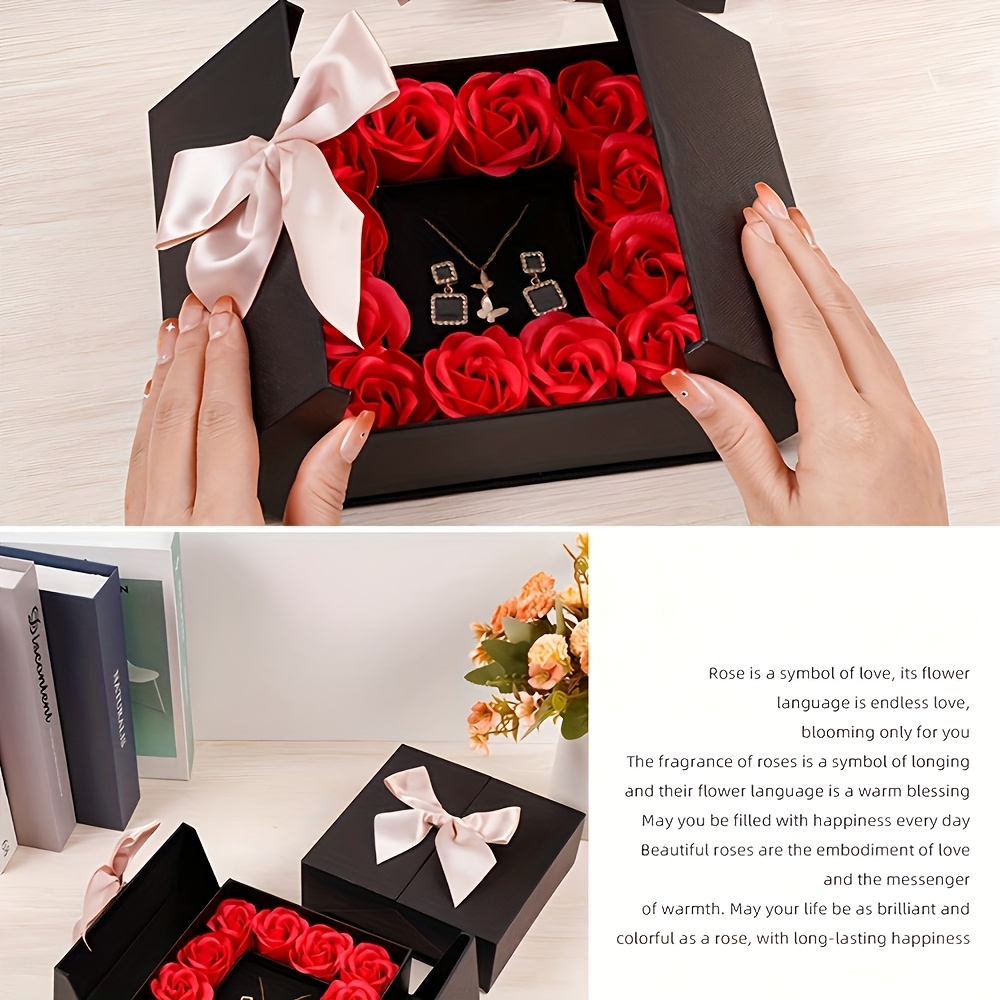 Rose Flower Set with Butterfly Bow, Artificial Eternal Roses