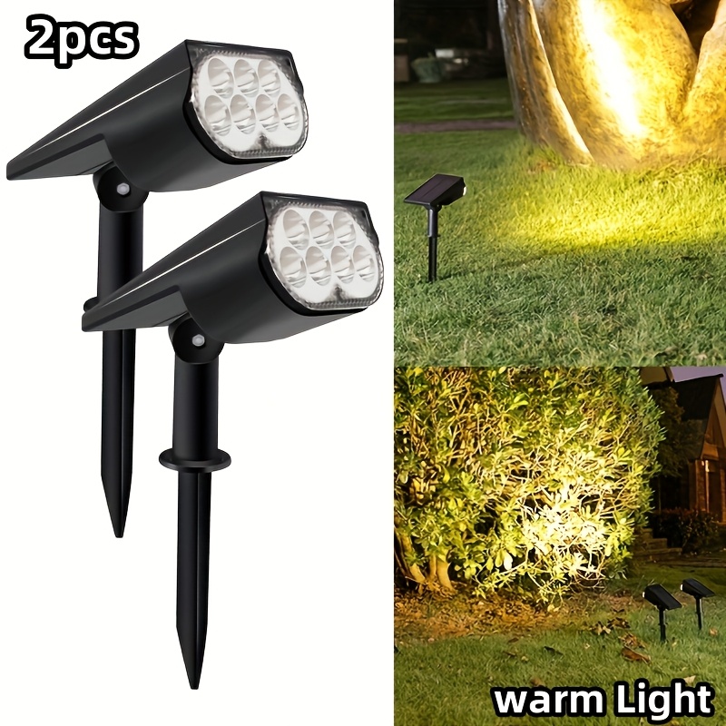 TEMU 2pcs 7 Led Solar Spot Lights, Ip65 Outdoor Rgb Solar Landscape Lights Brightness Adjustable For Garden Yard Trees Backyard Driveway Patio Lawn