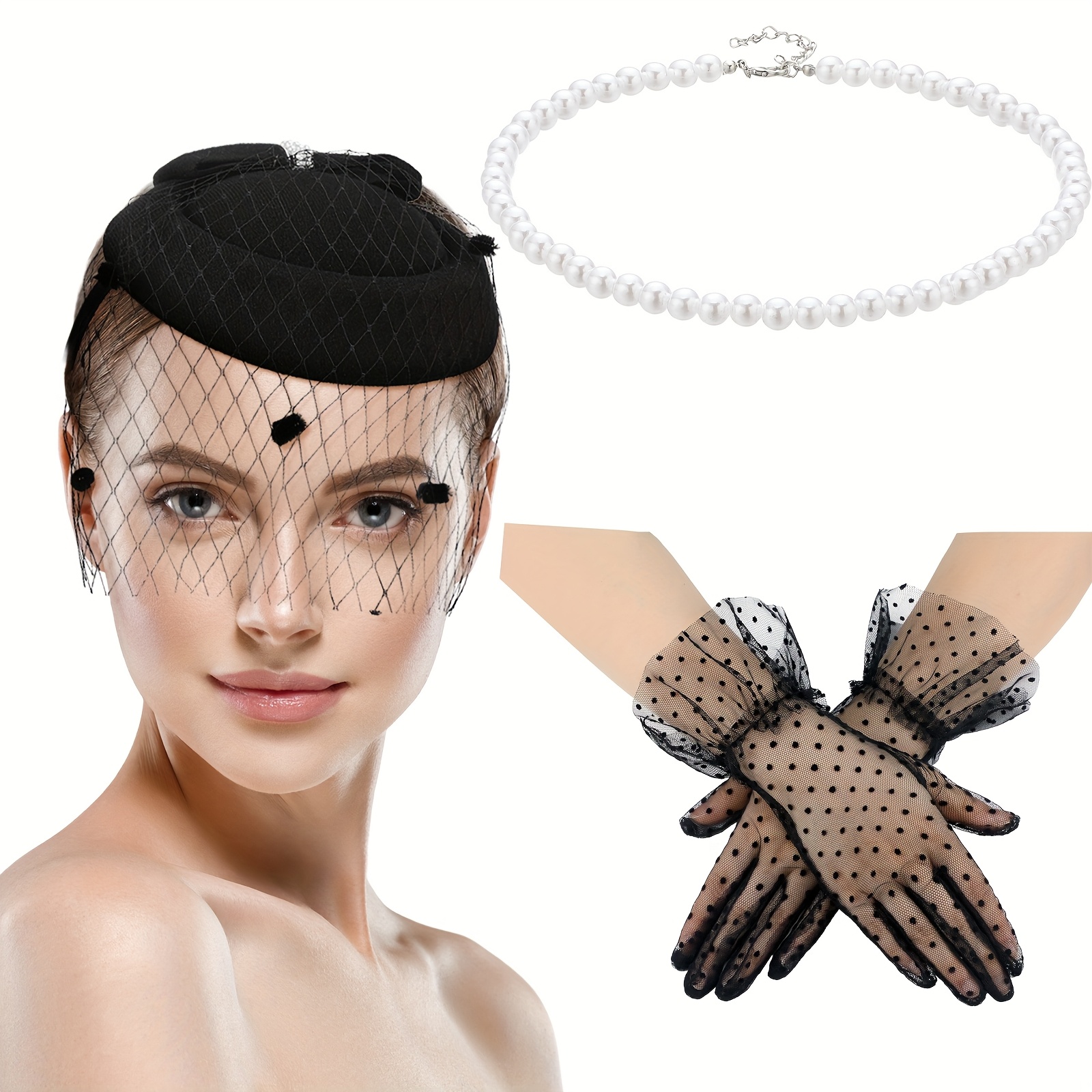 4pcs elegant womens tea party accessory set black fascinator  display picture 1