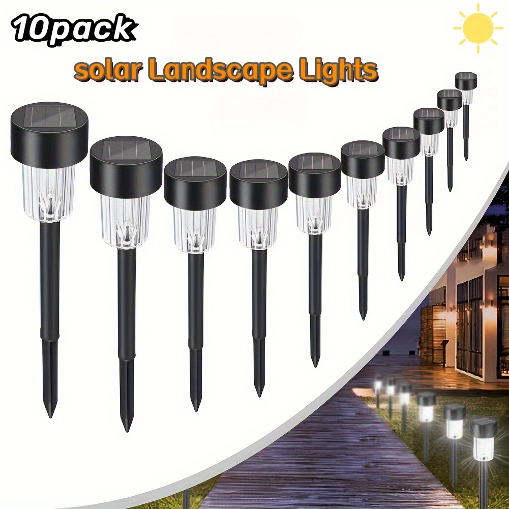 

10-pack Solar Pathway Lights - Waterproof, Warm White Led In-ground Lighting For Garden, Lawn, Patio, Yard, Deck & Driveway