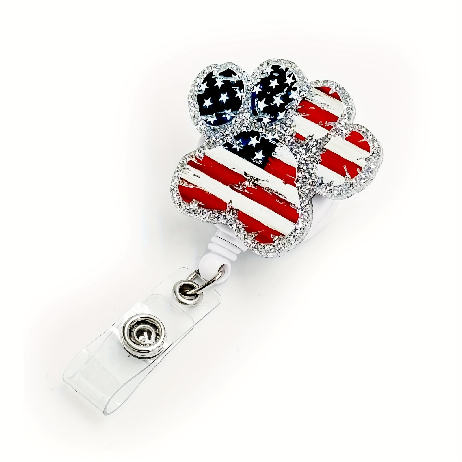 

Paw Badge Reel - 4th Of July Retractable Id Holder With Alligator Clip, Stars & Stripes Design For Nurses, Teachers, And Office Staff Dog Badge Holder Retracting Badge Holder With Clip
