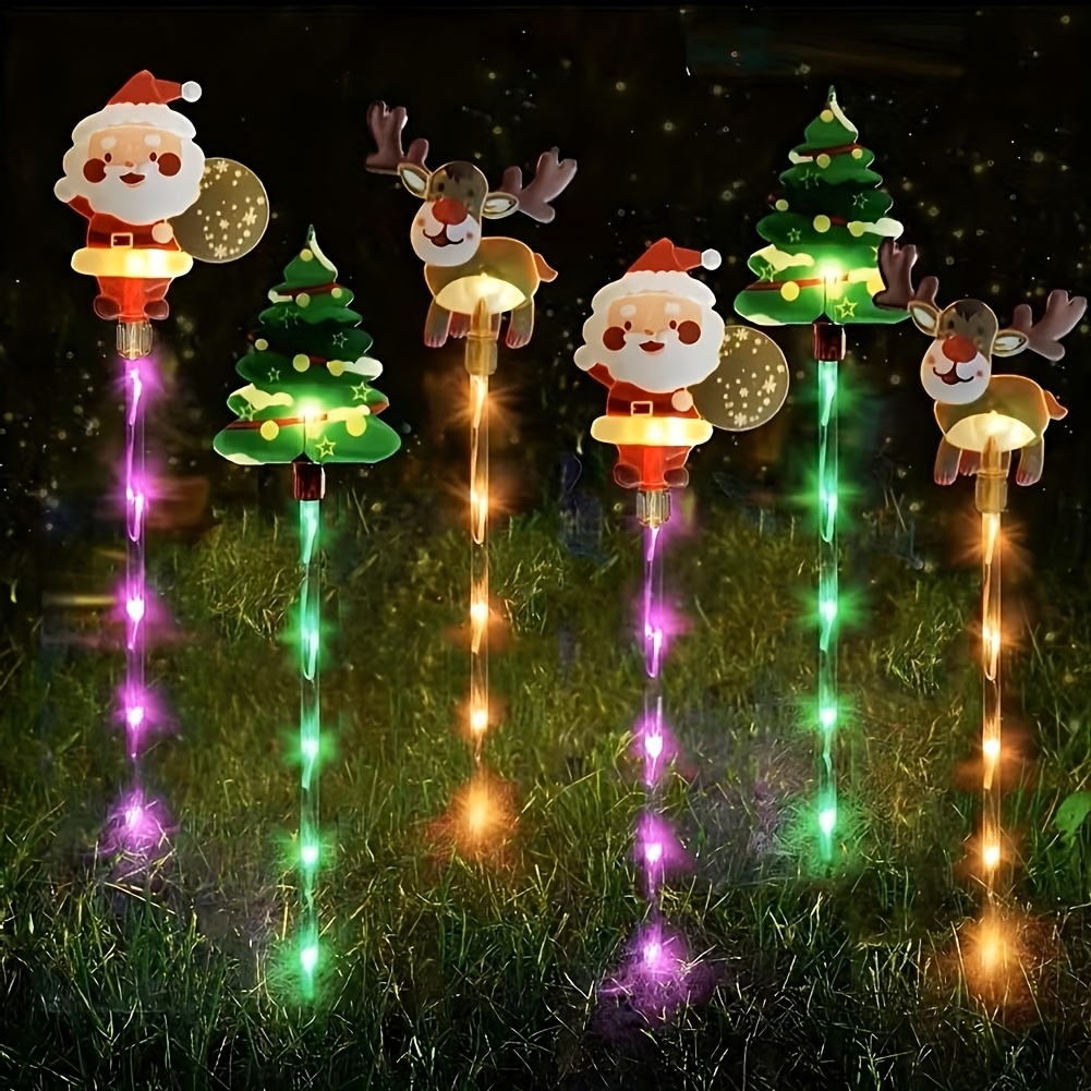 TEMU 1 Set 6pcs Additions Reindeer Santa Claus Christmas Tree Christmas Ground Plug Lights, Solar Ground Plug Lights, Ip65, Automatic Lighting At