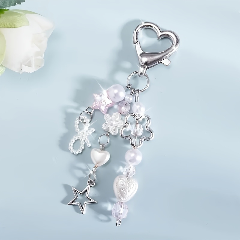 TEMU 1pc Sweet Cute Y2k Style Cartoon Alloy Keychain With Heart Keyring, Acrylic Alloy Five-pointed Star Bow Decoration, Valentine's Day Gift