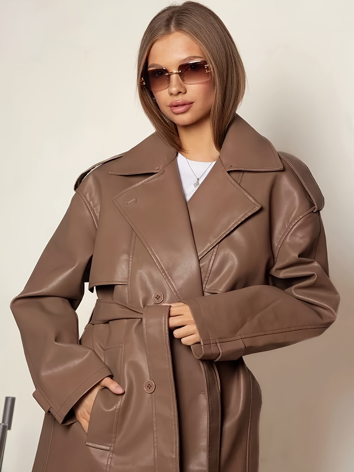 Trench Coat Military Style Womens Coats Aftf Basic Women's Long