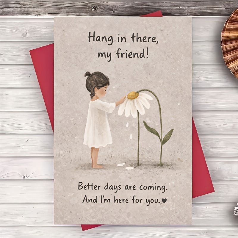 TEMU 1 Envelope And 1 Greeting Card Encouragement Greeting Card Daisy Art Hang In Message For Friend Partner Family Sympathy Support Office Coworker