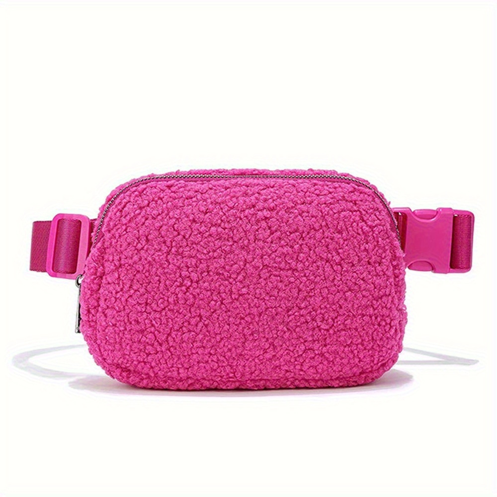 Women's Waist Pack, Ladies Casual Waist Bag, Bidirectional Zipper Mini Belt Bag Small Waist Pouch Travel Outdoor Hiking Running Casual Adjustable Shoulder Strap, Fleece Furry Bag