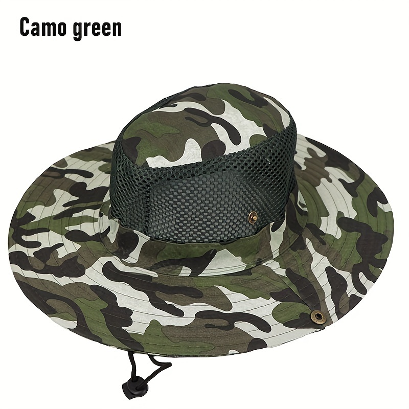 Cheap Outdoor Sunhat Hunting Fishing Cap Outdoor Wide Brim Sun Cap Mesh  Breathable Camouflage leaves Hat Man Sun Cap