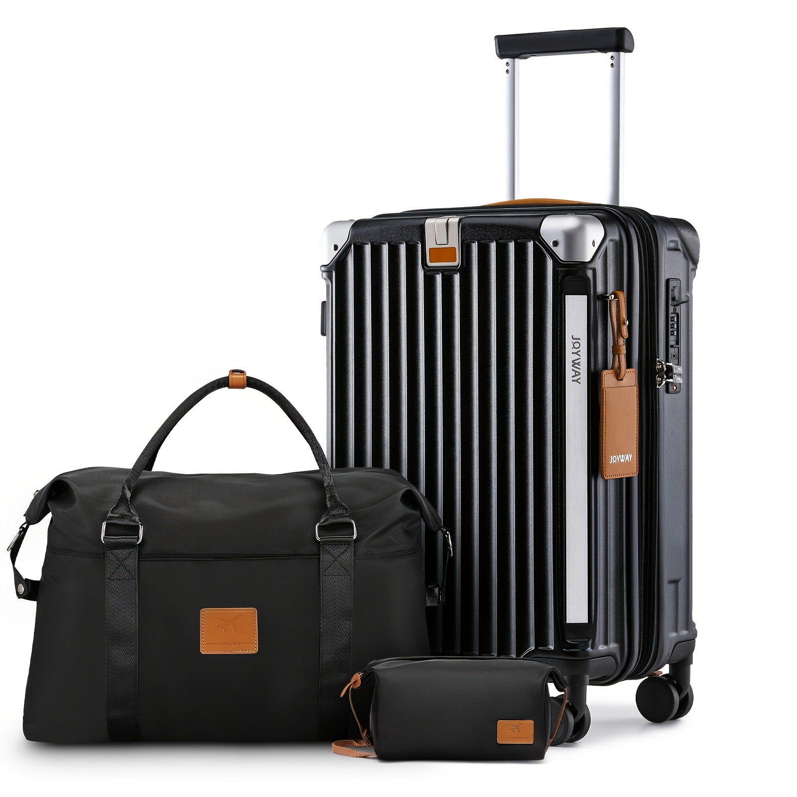 TEMU Joyway 20-inch Carry-on Luggage Set (suitcase   Travel Bag   Toiletry Bag) Abs pp Hard Shell 25% Expansion 360Â° Wheels With Cup Holder