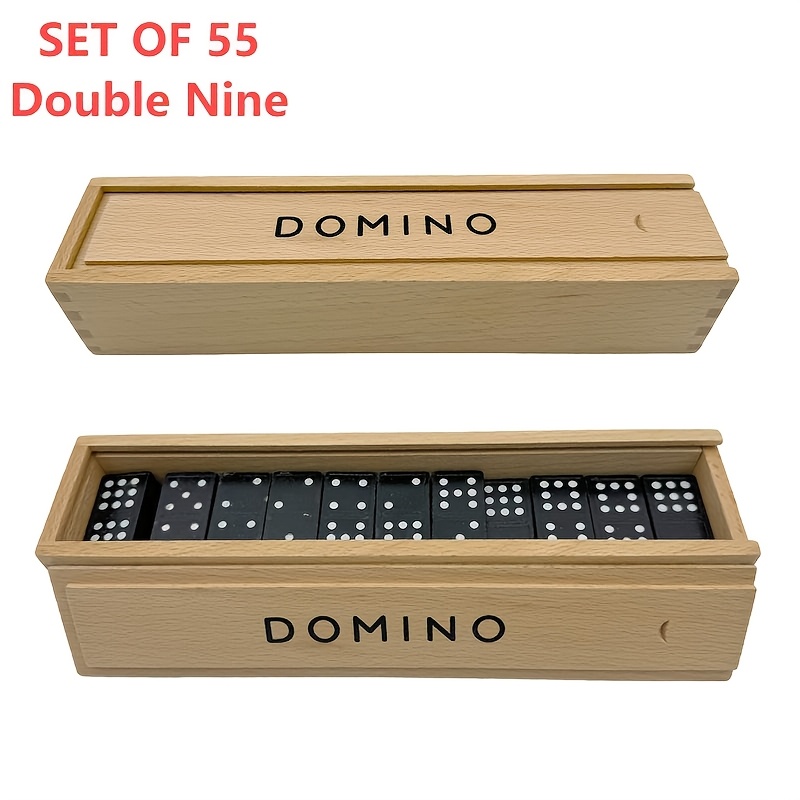 

55pcs Double 9 High-end Wooden Box Wooden Black Dominoes For Adult Party Entertainment Game, Holiday Gift, Birthday Gift