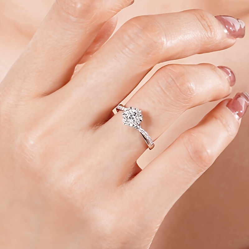 6 Prong Round CZ Women's Engagement Ring, Copper Base, April Birthstone