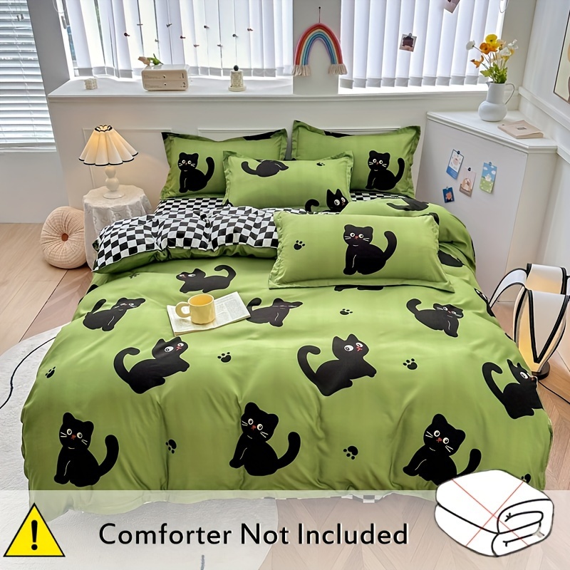 

4pcs Soft & Cozy Bedding Set - Cartoon Cat Design, Includes Duvet Cover, Flat Sheet, And 2 Pillowcases - Perfect For All Seasons, Machine Washable Cat Pillow Covers Cat Comforter Set