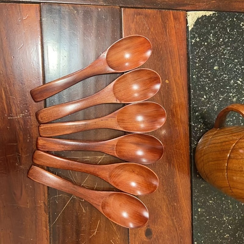 TEMU Juego de 6 cucharas de madera y cucharas de mesa, cucharas de madera multifuncionales - Vajilla de madera reutilizable, cucharas para sopa,