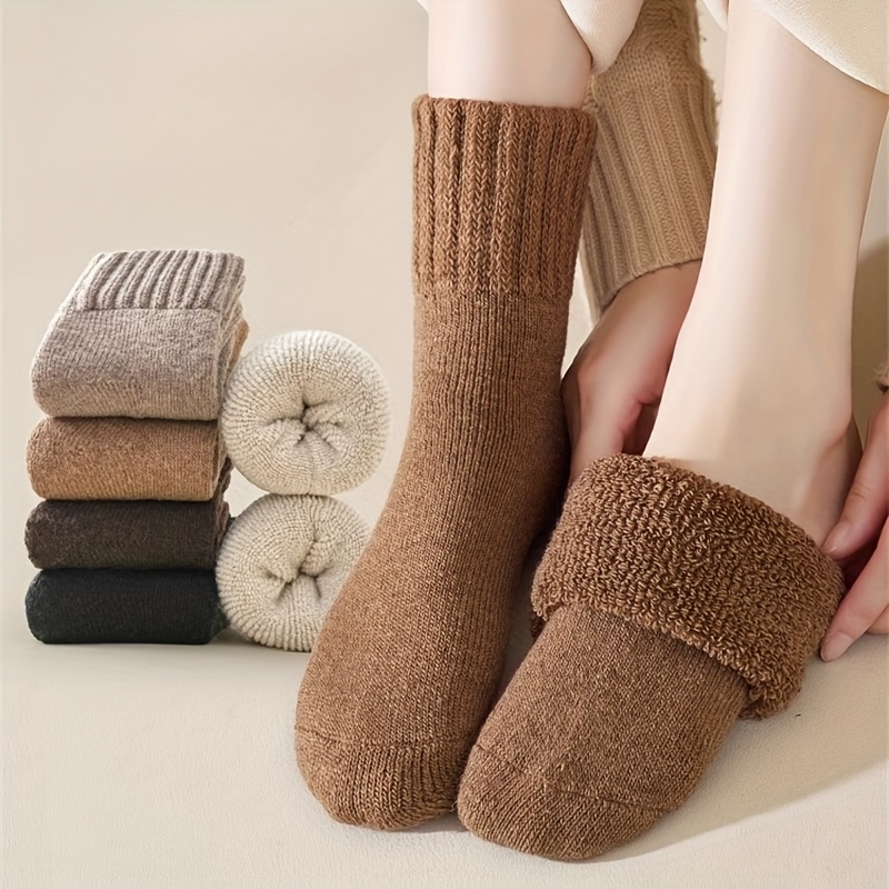 

5 Pairs Of Super Socks For Women, Autumn And Winter, With Fleece And Chenille Socks, Super , Anti-cold, Warm, Chenille, Mid-calf Socks, Winter