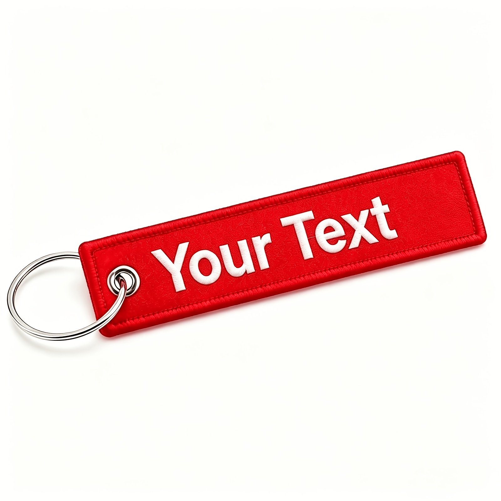 TEMU (customized) Warning Sign Red Luggage Tag 1pc With A Key Ring Double-sided Embroidery With Logo Personalized Key Tag Luggage Tag Personalized