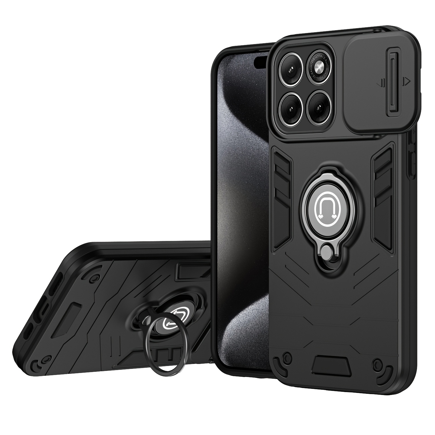 TEMU Phone Case - Luxury Cool Window Lens Phone Case For Motorola Moto Edge70 Edge70fusion 5g, Featuring A Ring Rotatable Folding Stand, Lens