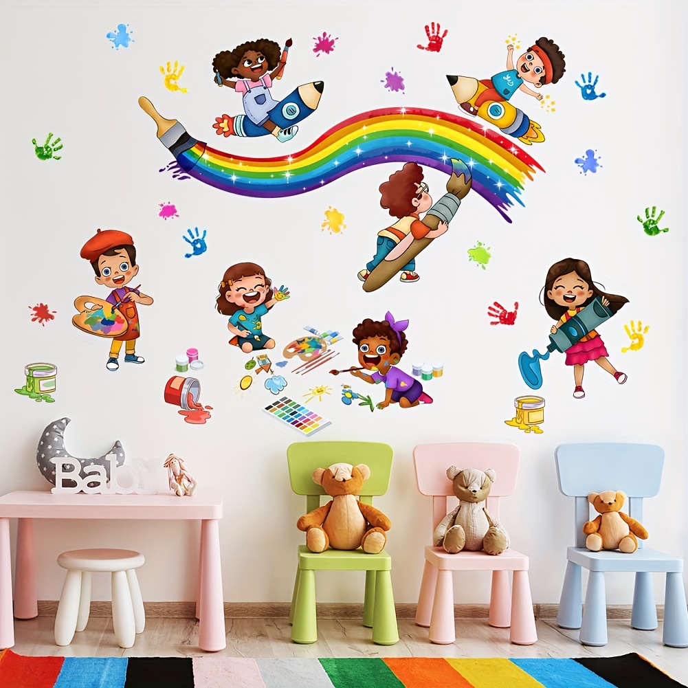 Rainbow Comic Wall Stickers, Suitable For Bedroom, Study, And Living Room Decoration, Removable Wall Decals