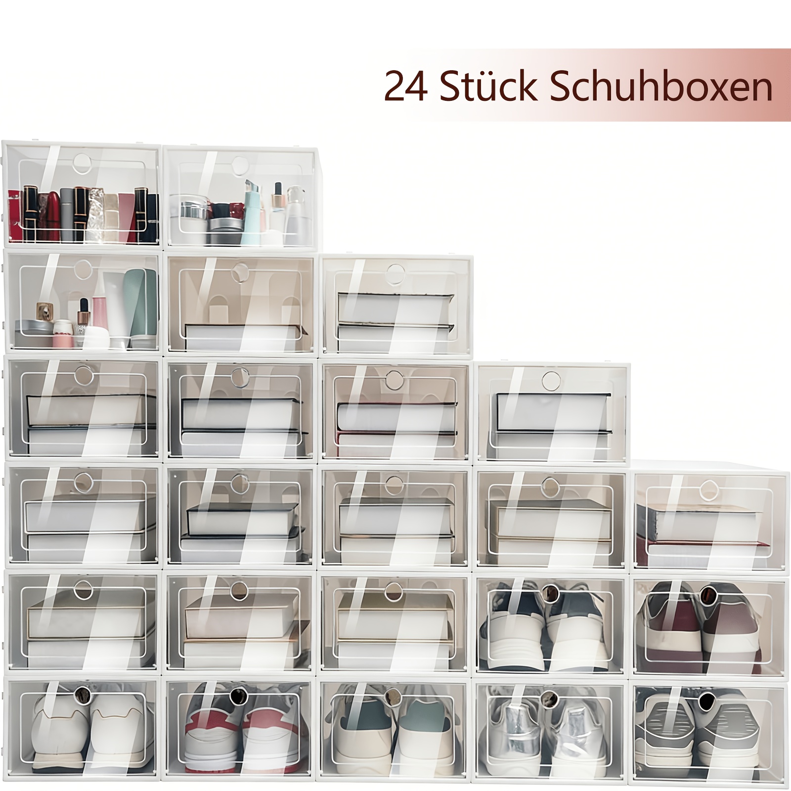 24 Shoe Boxes - Easy To Set Up, Space - Sturdy White Containers, Integrated Design, Dustproof, Easy To Assemble, Perfect For Organizing Your Home, Bedroom Or Hallway, Shoe Storage Box