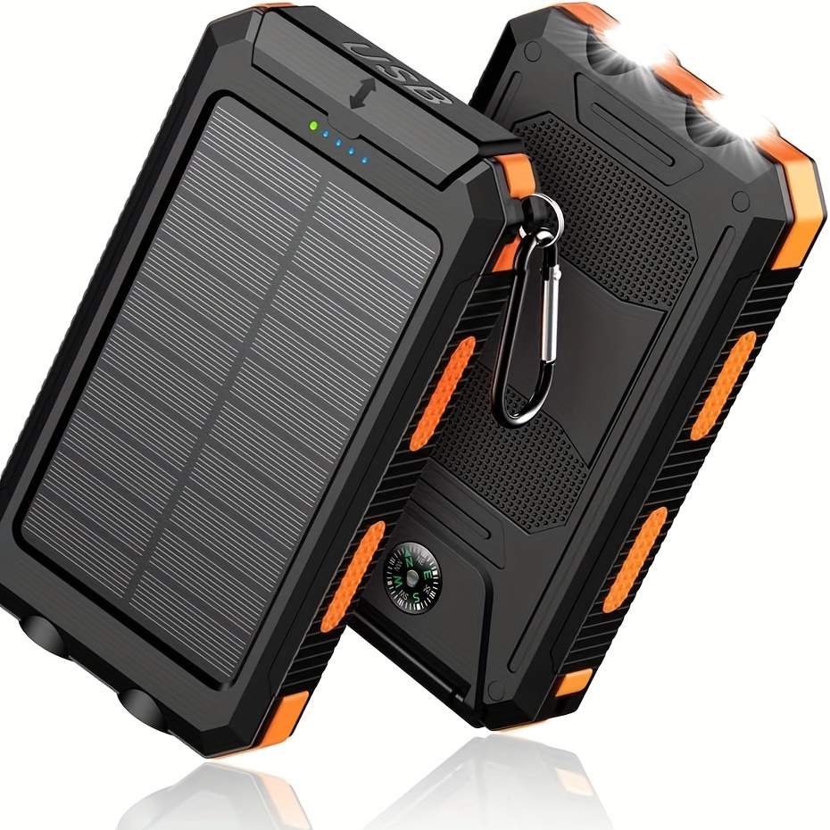 TEMU Chargeur Solaire, Batterie Externe Solaire 10000mAh avec Entrée/Sortie USB-C/Lampe de Poche LED, Adapté pour le Camping Air Chargeur Rapide avec