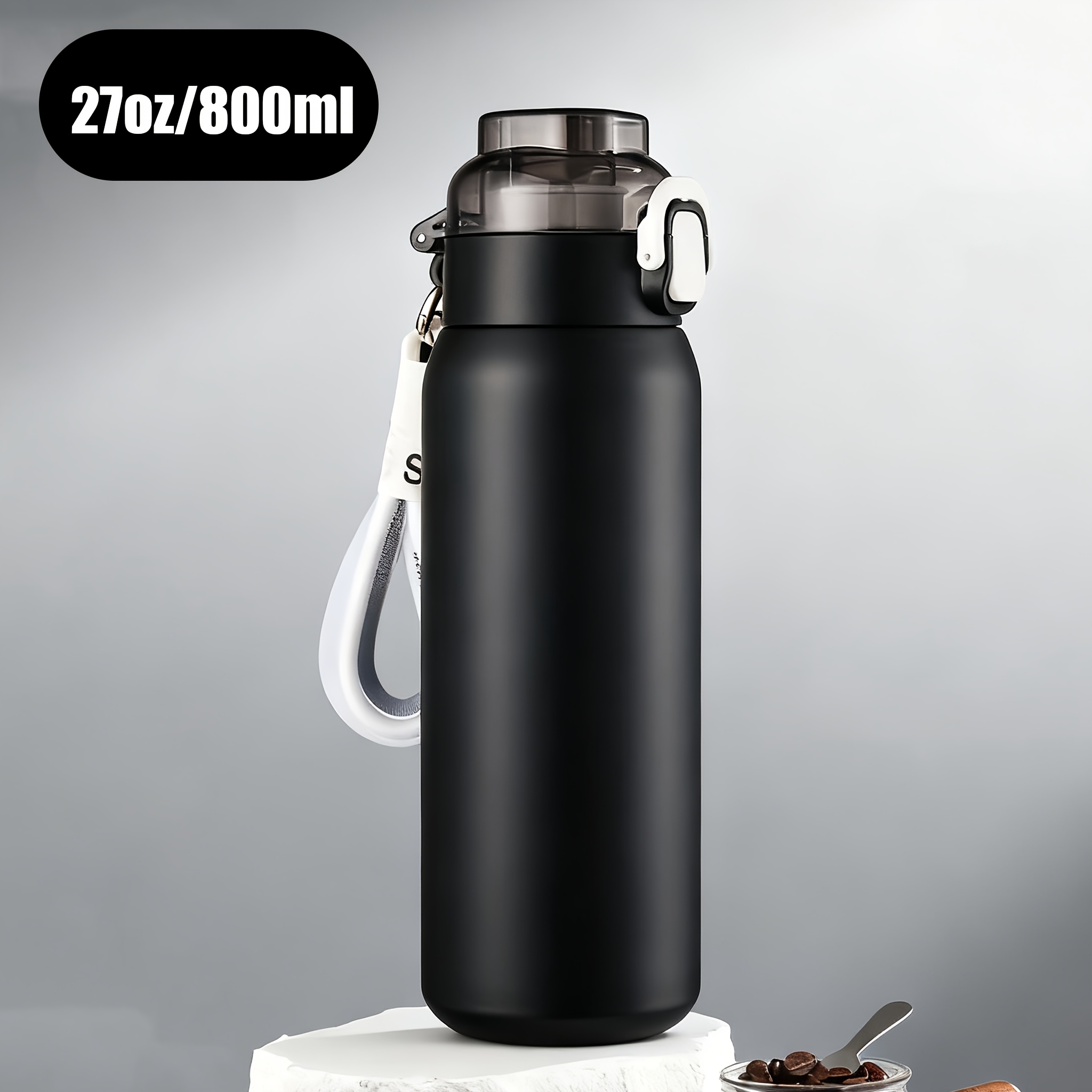 Image of Fragrance Ring Handle Lid Opening Tumbler, Vacuum Insulated 304 Stainless Steel Hot And Cold Insulated Bottle Cup