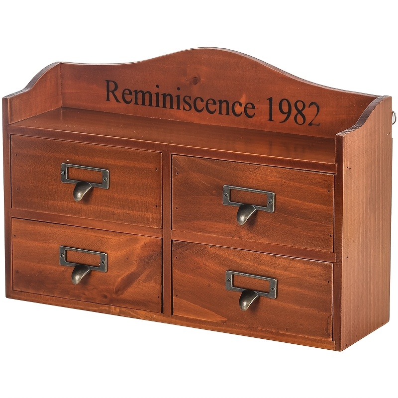 Vintage Wooden Four-Drawer Storage Cabinet for Jewelry & Cosmetics