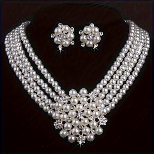 high end and luxurious bridal necklace bridal jewelry beads necklace one necklace of earrings wedding dress accessories stage performance evening party necklace