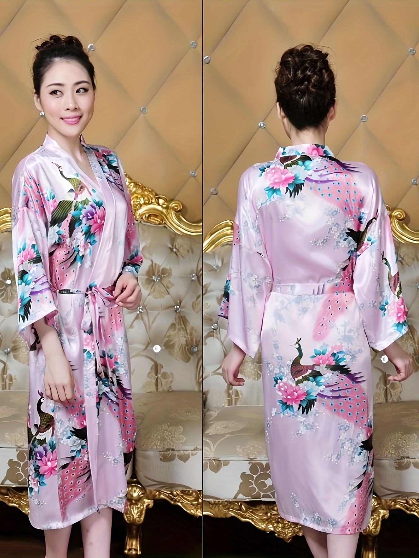 roupão de de cetim com estampado de e flores Temu Portugal