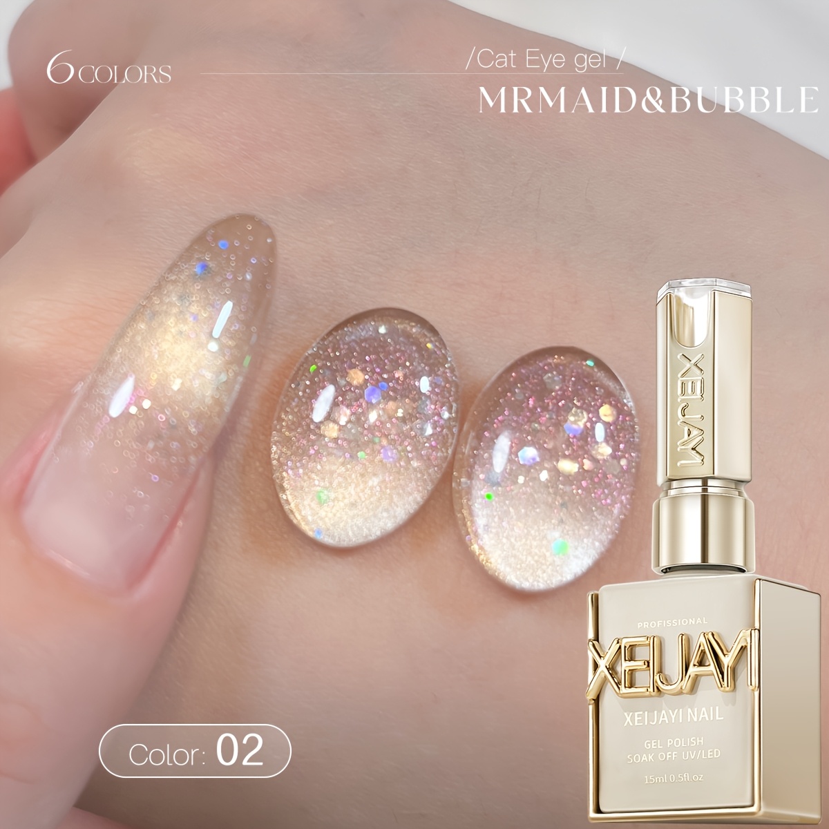 Image of 15ml Xeijayi Magnetic Cat Eye Nail Polish Gel Suitable For /led, 6 Colors Holographic Reflective Magnetic Soak-off Gel Polish With Magnetic Base For Diy Nail , /korean Style For Salon & - Use