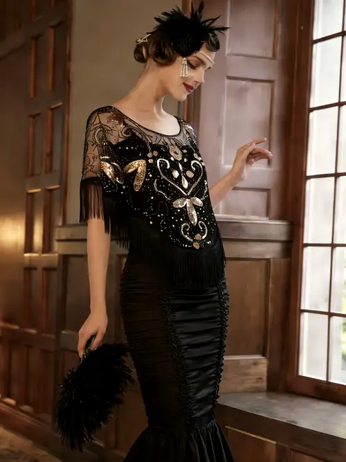 roaring 20 dresses Grey Lace Flapper Dress, Metallic Roaring 20s Evening Gown