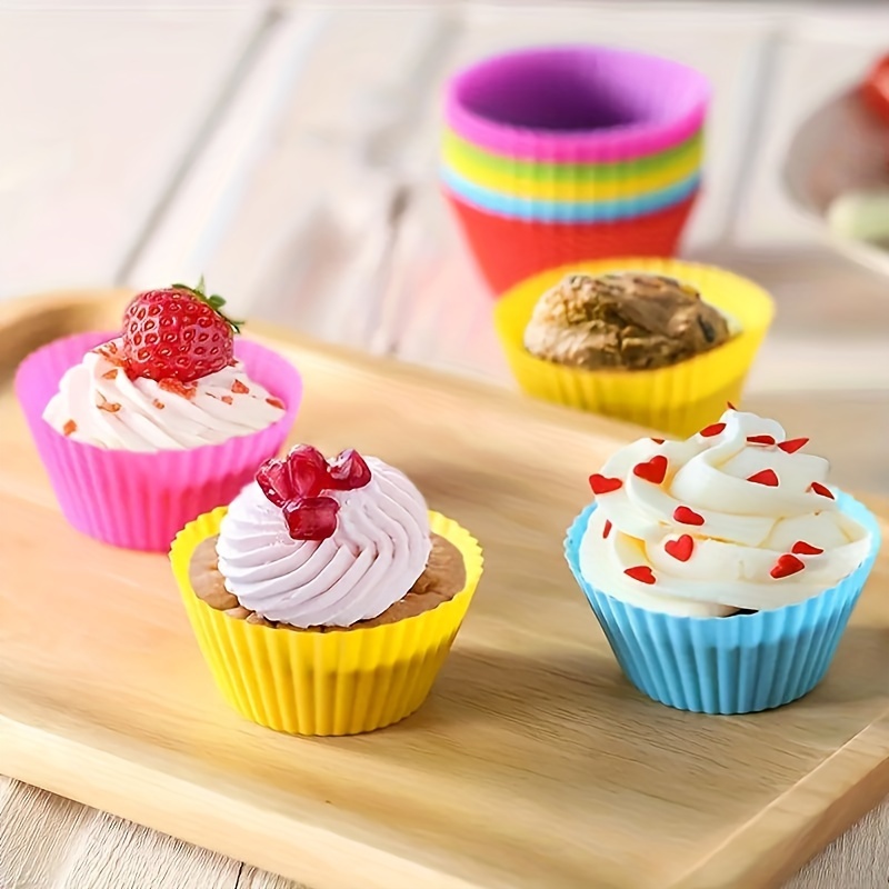 6pcs 12pcs silicone cake cups high temperature resistant home pudding muffin cups small cake egg   cake round baking mold details 12