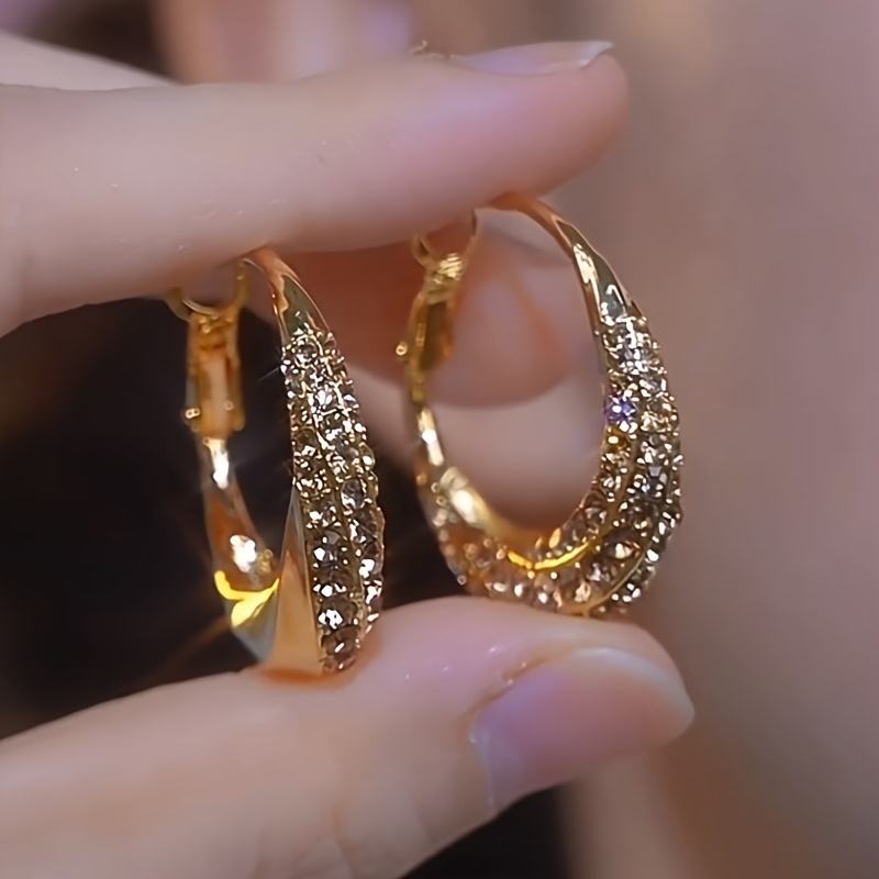 TEMU A Pair Of 14k Gold Plated Retro Elegant Earrings, Inlaid With Alloy, Multi-functional Fashion Earrings, Suitable For Women' And Party Wear,