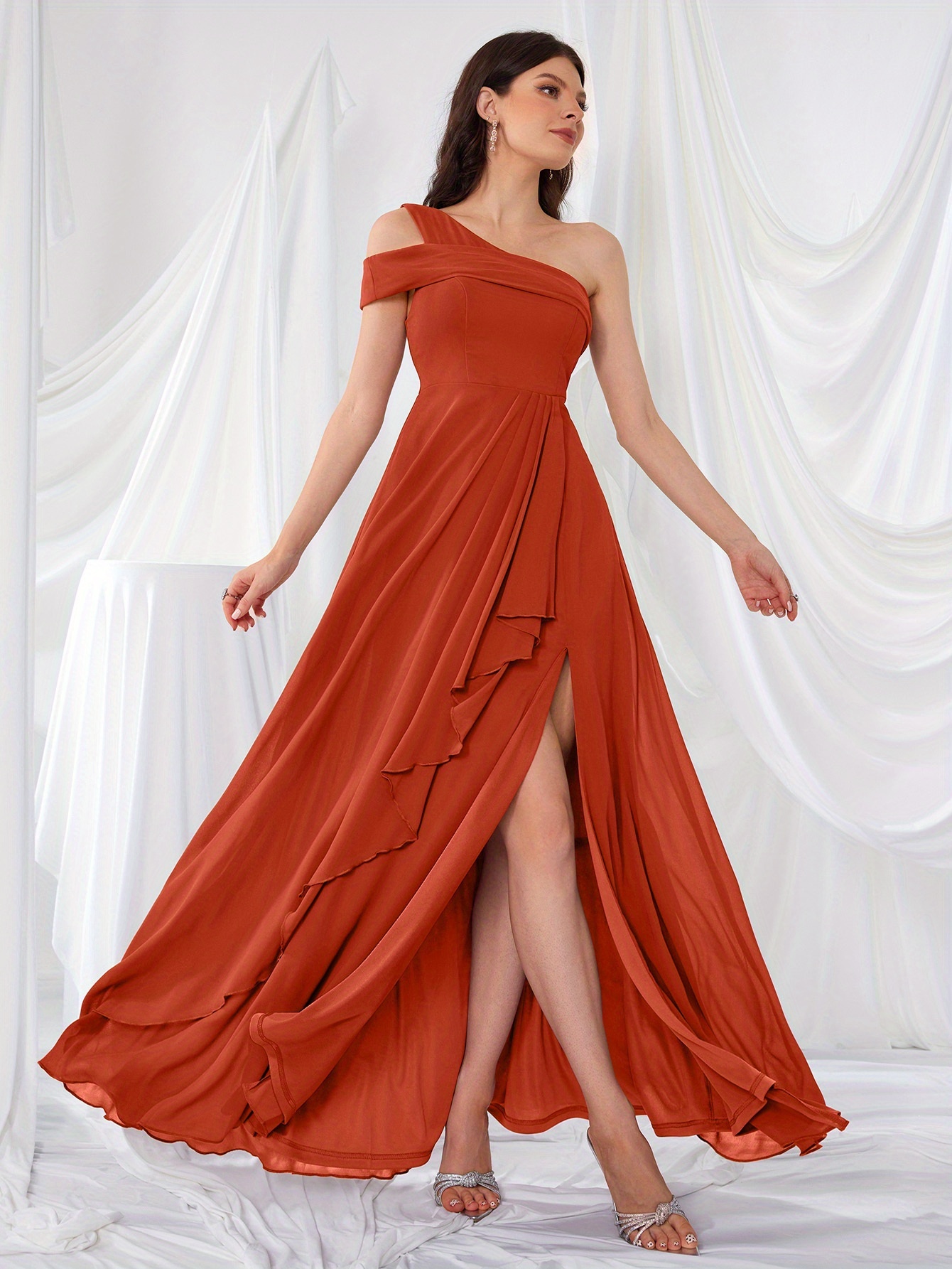 elegant directional shoulder backless high slit irregular - Temu