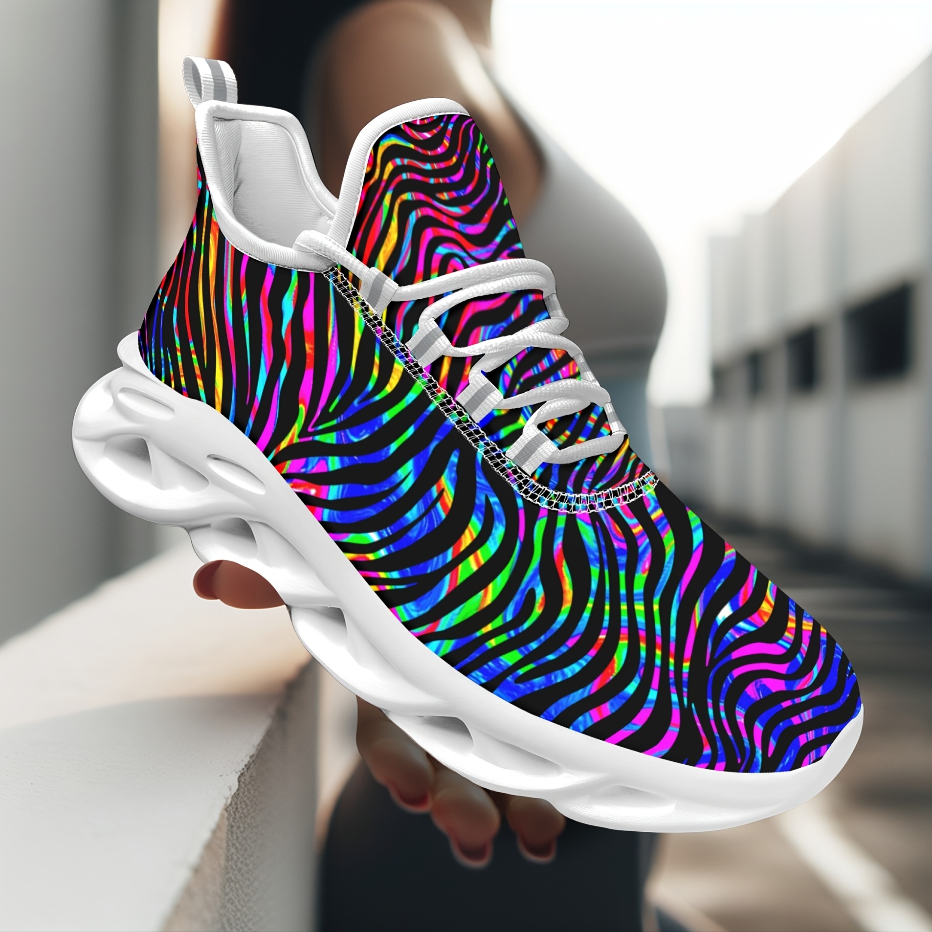 TEMU Cool Design Cartoon Multicolor Print Low-top Printed Shoes, Breathable Mesh Tennis Shoes, Classic Lace-up Fashion Men's Sneakers, Women's