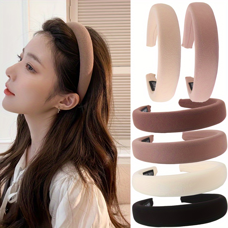 

Elegant Solid Color Sponge Headband For Women - Wide, Fashionable Hair Accessory For Face Washing & Styling