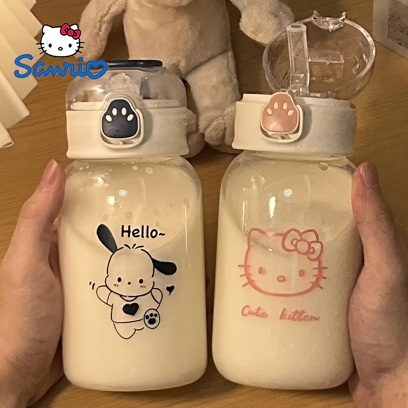 

vibrant" Sanrio Hello Kitty & Friends Cute Cartoon Water Bottle With Straw - Durable Pp, Perfect For Students & Summer Drinks