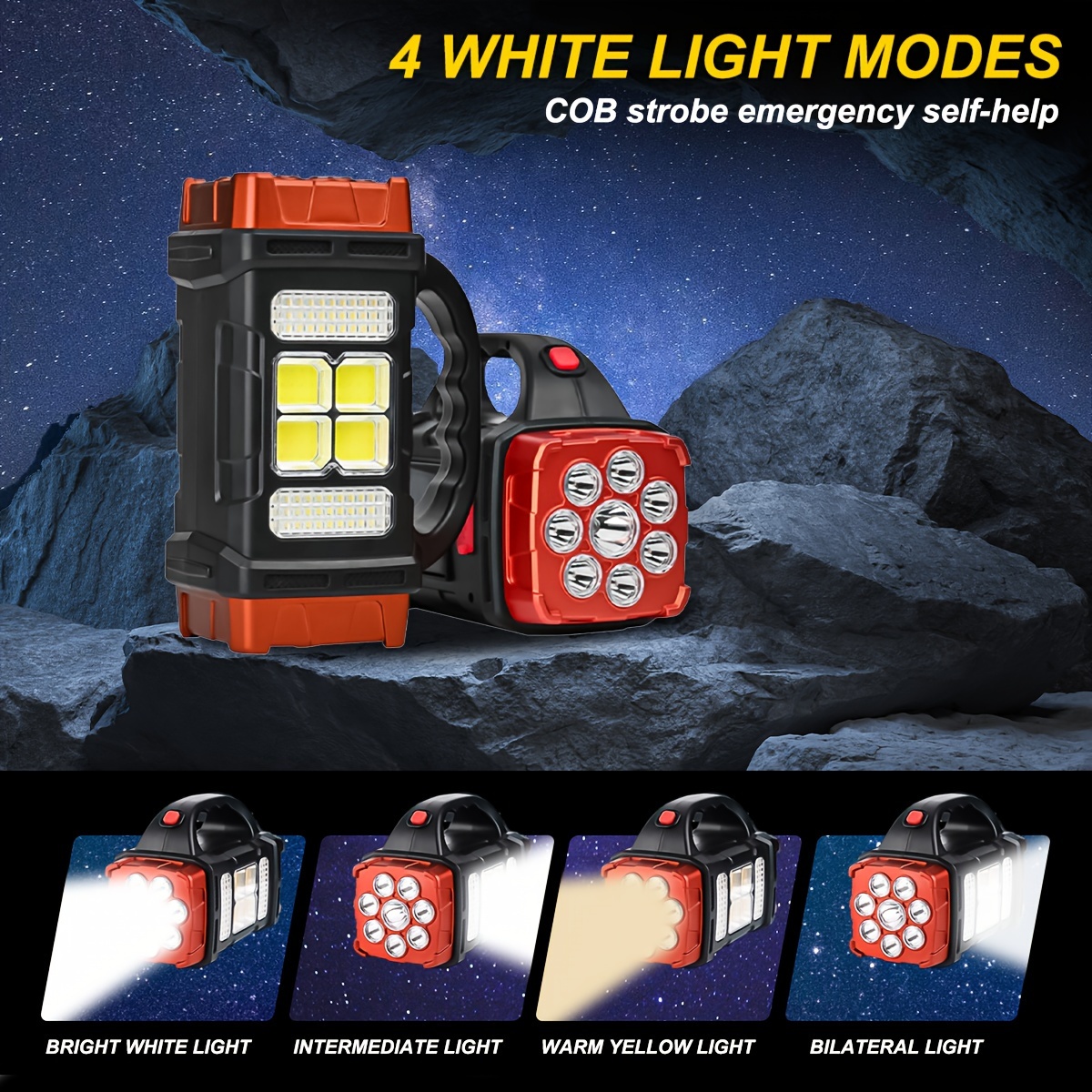 1pc multifunctional solar usb camping spotlight cob led 350 500 polished pc material with solar battery for camping fishing road emergencies gift suitable details 2
