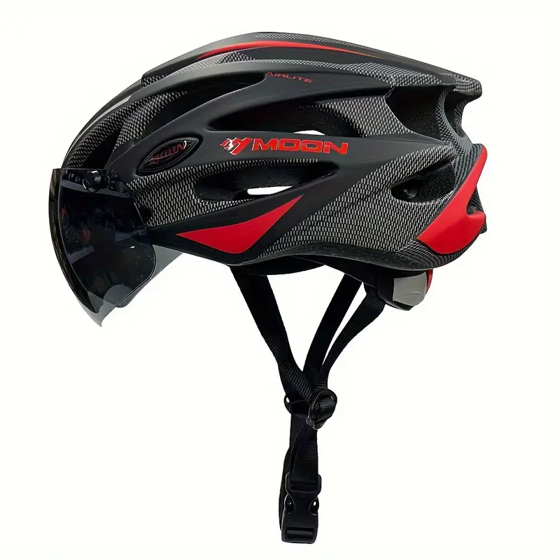 moon ultralight cycling helmet with removable visor black red adjustable multi use for road mountain biking unisex adult uncharged unisex cycling gear modern helmet design adjustable strap helmet details 26