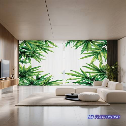 item picture 2d flat 2d flat 2pcs curtains 2d hd semi sheer polyester four corner relaxed emerald bamboo leaves watercolor border sheer top rod no drill installation and translucent feel