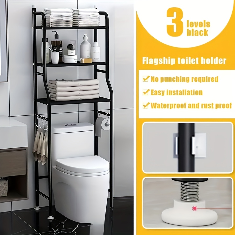 Mind Reader Organisateur 3 Niveaux Pour Salle De Bain - Étagère Over The Toilet Noire En Métal, Gain De Place Idéal