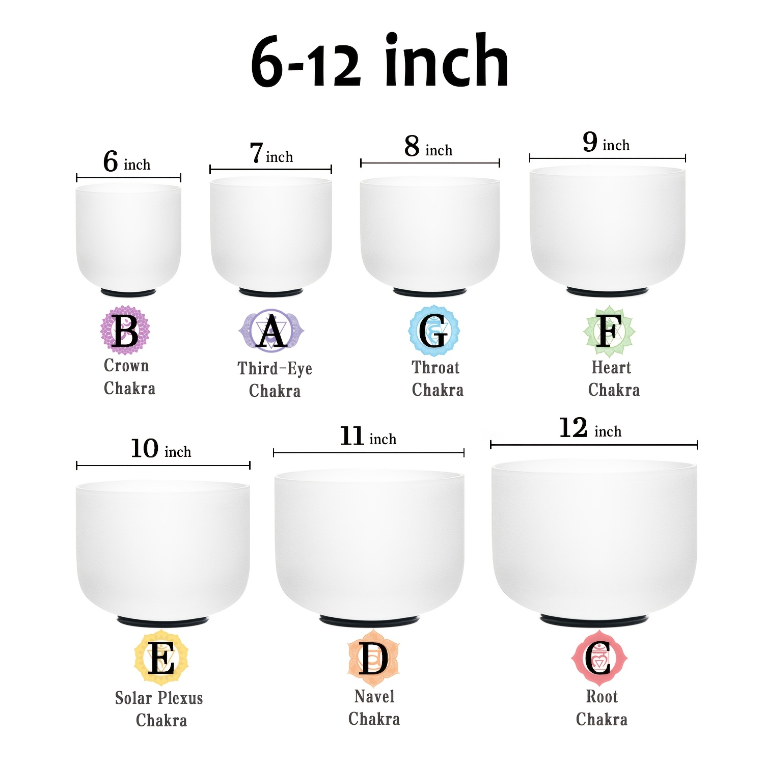 6-12/ 7-12 Inch Crystal Singing Bowl, Set Of 7pcs Quartz Frosted Sound Bowls Musical Instruments For Yoga Meditation Sound With Carrying Bags