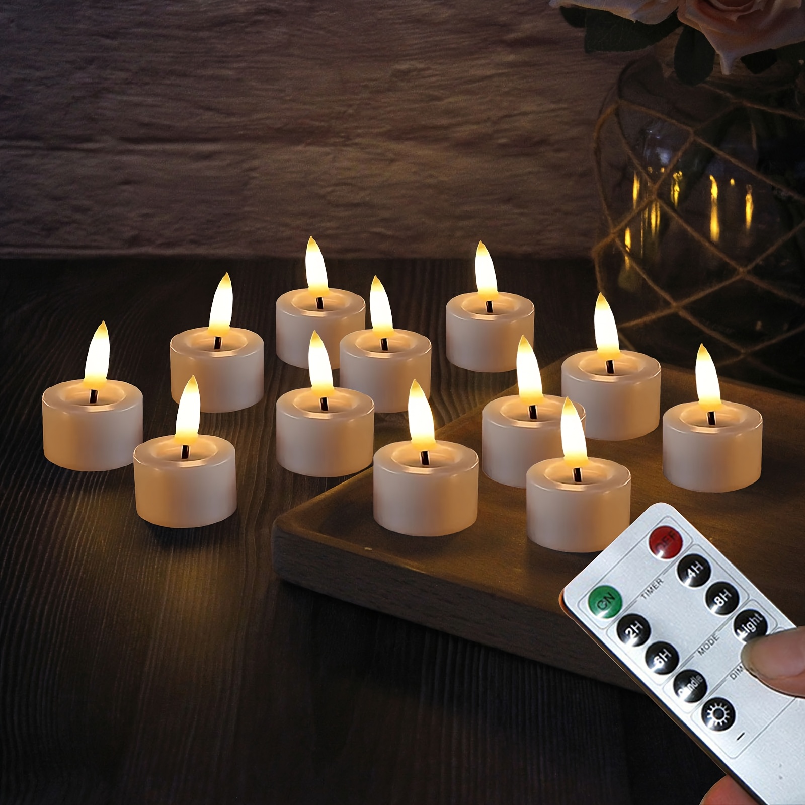 6/12 * Black Wick LED Flameless Battery Operated Tea Light Candles with  Remote Control *'s Day Decor Flickering * Tea Light Candles for * Create a  Cozy Atmosphere * Light Candles, Ideal for Wedding, image size:1600x1600