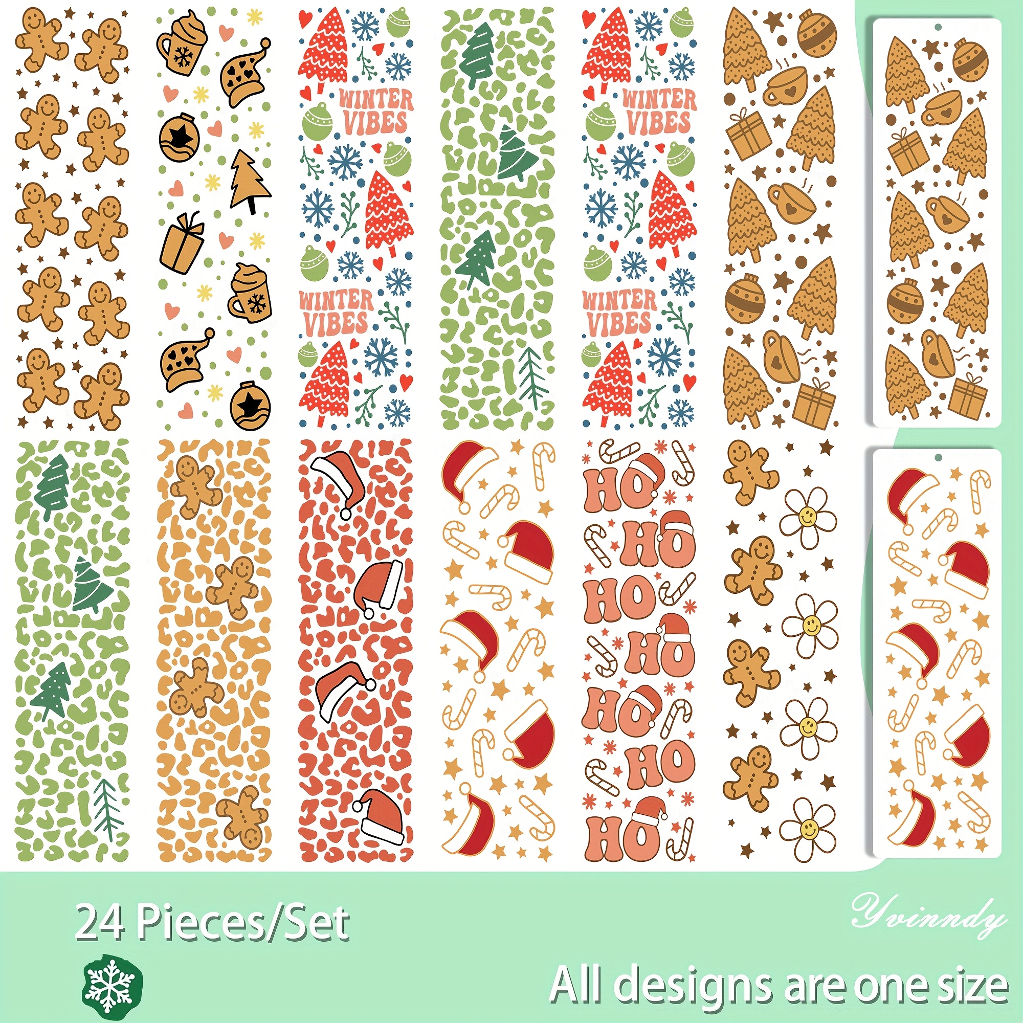 TEMU 24 pièces/Set UV DTF Noël Set pour Marque-pages Décoratifs DIY Facile à Découper et Coller pour des Livres