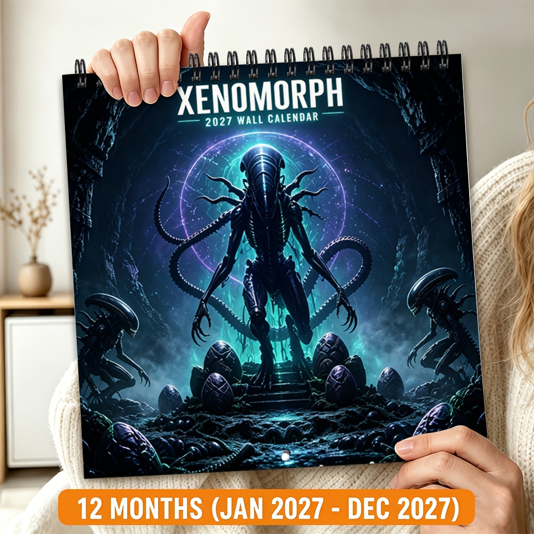 TEMU 2d Flat 1pc 2027 Wall Calendar, 2027 Lifeform Wall Calendar, 12-month Square Hanging Calendar, Black Spiral Binding, Monthly Planner, 8.3 X 8.3