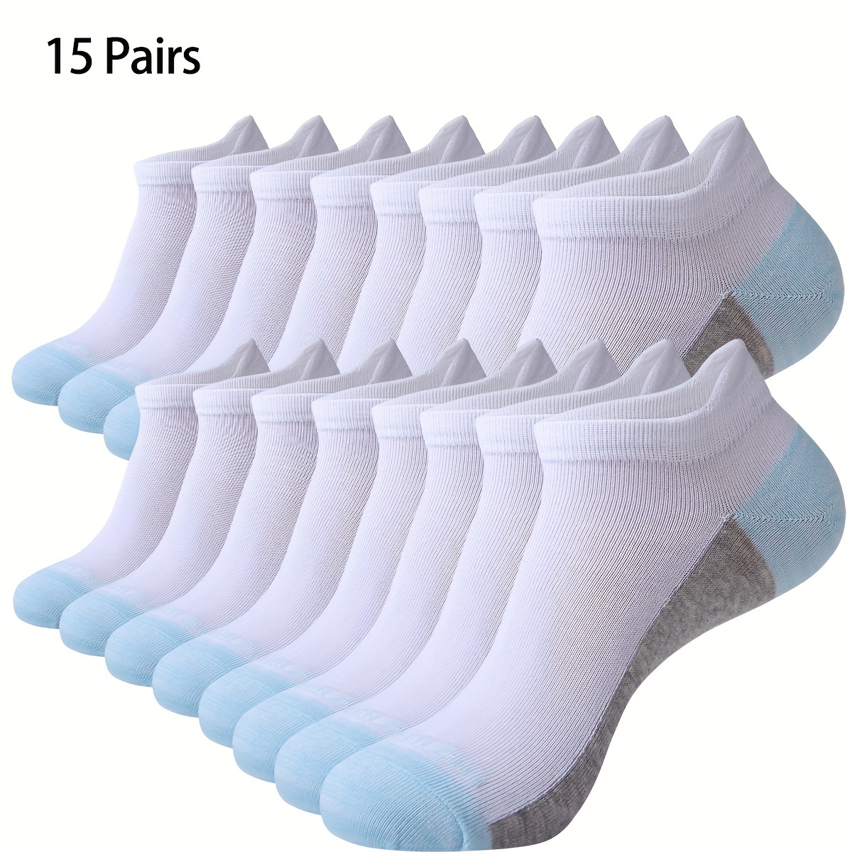 

15 Pairs Women's Ankle Athletic - Low Cut Socks, Knitted Fabric, Polyester (85% Polyester, 10% Spandex, 5% Elastane), , Solid Color, Machine Washable